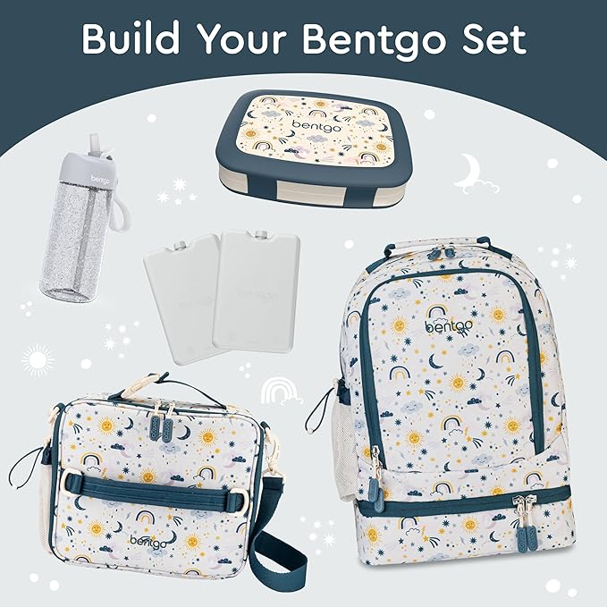 Bentgo Kids Prints Leak-Proof, 5-Compartment Bento-Style Kids Lunch Box - Ideal Portion Sizes for Ages 3-7, Durable, Drop-Proof, Dishwasher Safe, & PFAS & BPA-Free Materials (Friendly Skies)