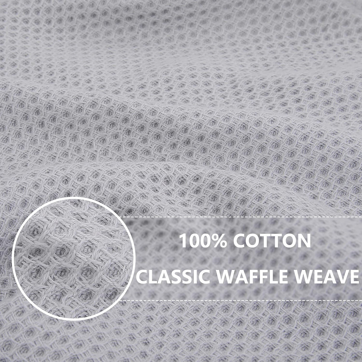 Homaxy 100% Cotton Waffle Weave Kitchen Dish Cloths, Ultra Soft Absorbent Quick Drying Dish Towels, 12 x 12 Inches, 6-Pack, Light Gray