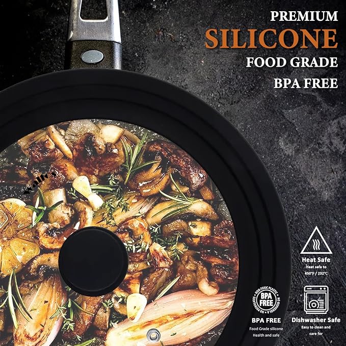 Universal Lid for Pots, Pans and Skillets - Tempered Glass with Heat Resistant Silicone Rim, Fits 10", 11" and 12" Diameter Cookware, Round