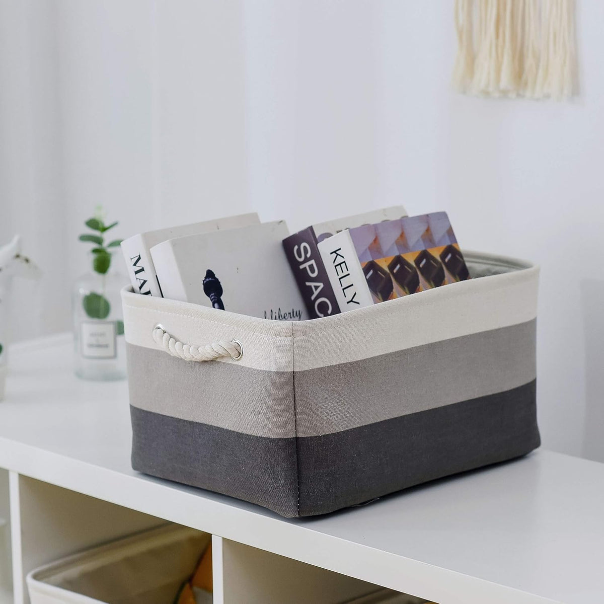 Large Storage Baskets for Shelves, Fabric Baskets for Organizing, Collapsible Storage Bins for Closet, Nursery, Clothes, Toys, Home & Office [3-Pack, Gray Gradient]
