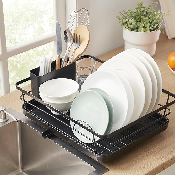 Dish Drying Rack 3 Piece Dish Drainer with Drainboard Set for Kitchen Counter – Kitchen Dish Rack with Removable Utensil Holder & Swivel Spout for Countertop – DishRack for Plates, Cups & Organization