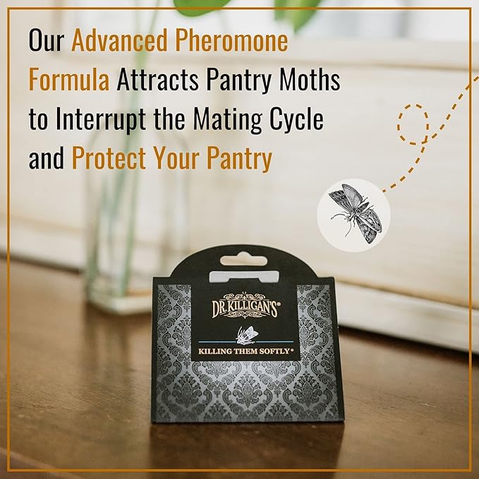 Dr. Killigan's Premium Double Potent Pantry Moth Traps with Pheromones Prime, Sticky Indian Meal Moth Traps for Kitchen, How to Get Rid of Moths in House (20 Pack, Black)