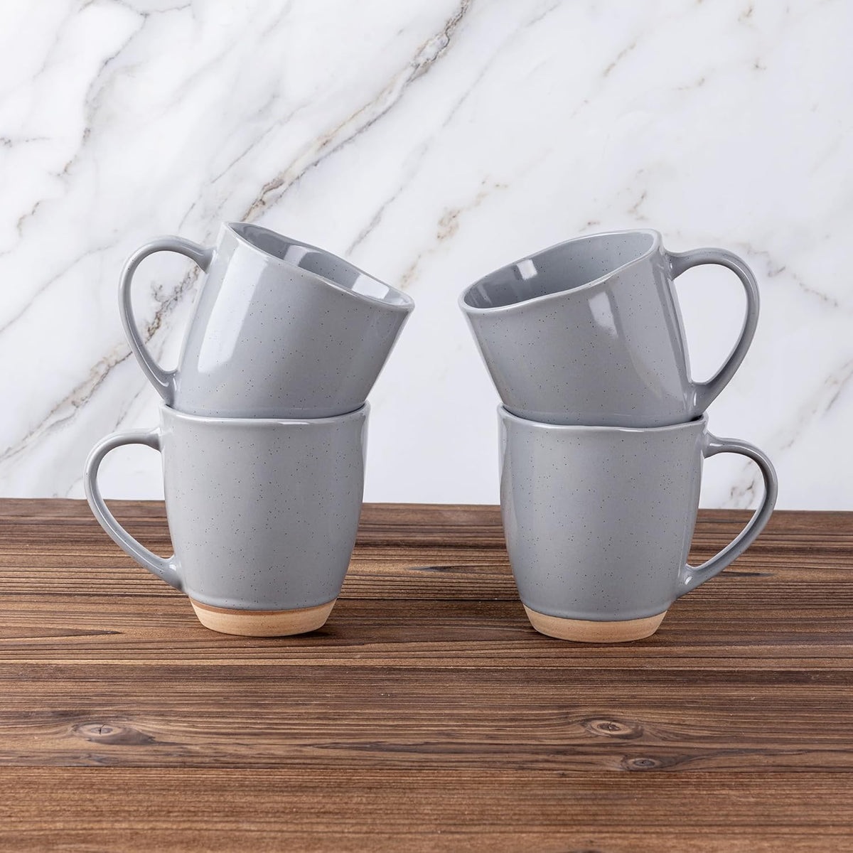AmorArc 12oz Ceramic Coffee Mugs set of 6, Stylish Coffee Mugs with Rustic Terracotta Underside for Latte/Cappuccino/Milk/Cocoa, Dishwasher&Microwave Safe, Gray