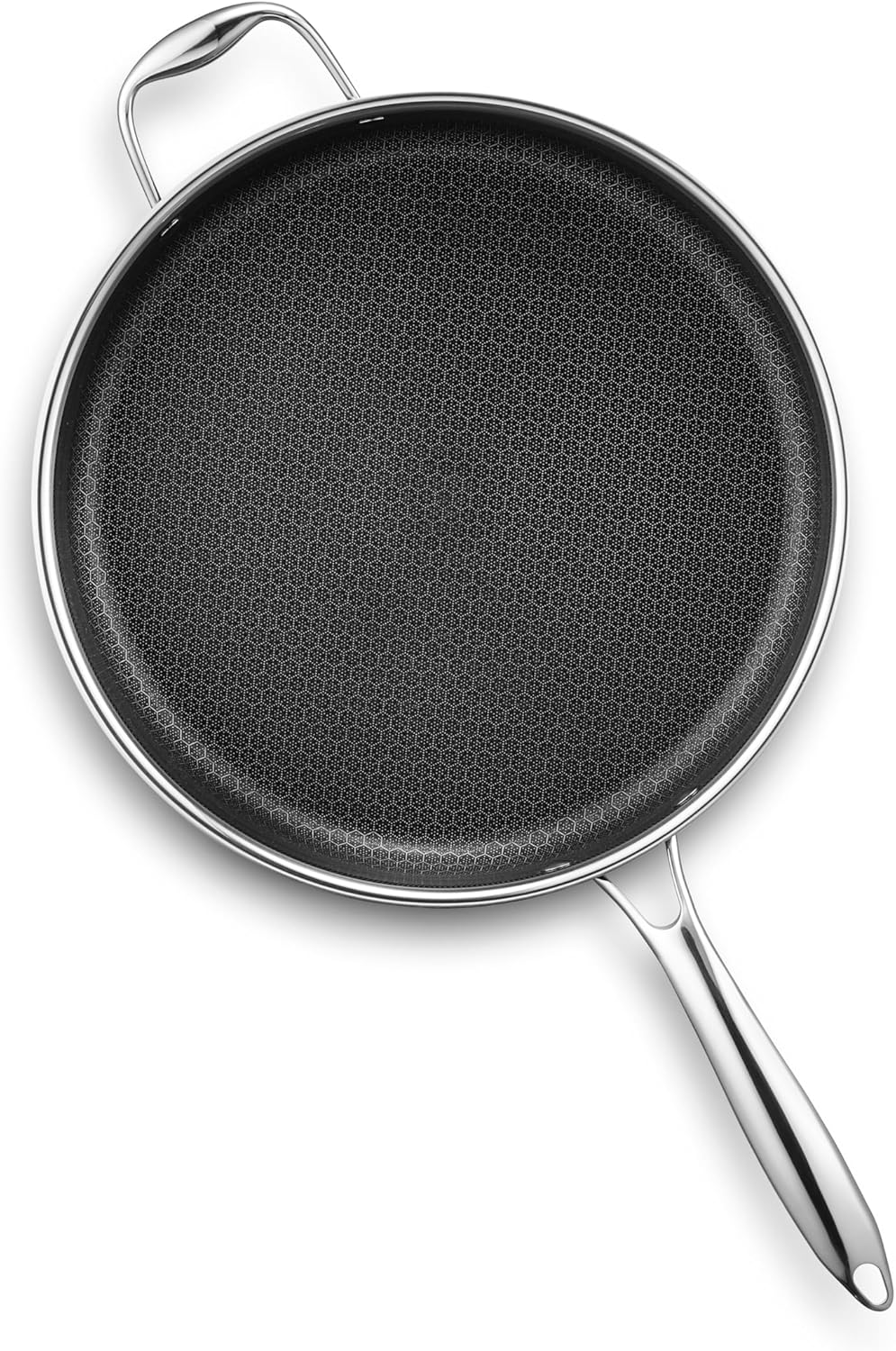 HexClad Hybrid Nonstick 5.5-Quart Deep Sauté Pan with Tempered Glass Lid, Stay-Cool Handle, Dishwasher-Friendly, Oven-Safe Up to 900°F, Induction Ready, Compatible with All Cooktops