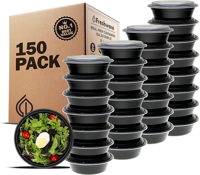 Freshware Meal Prep Containers with lids [150 Pack] Food Storage Containers, Bento Box, BPA-Free, Stackable, Microwave, Dishwasher, Freezer Safe, 32 Oz