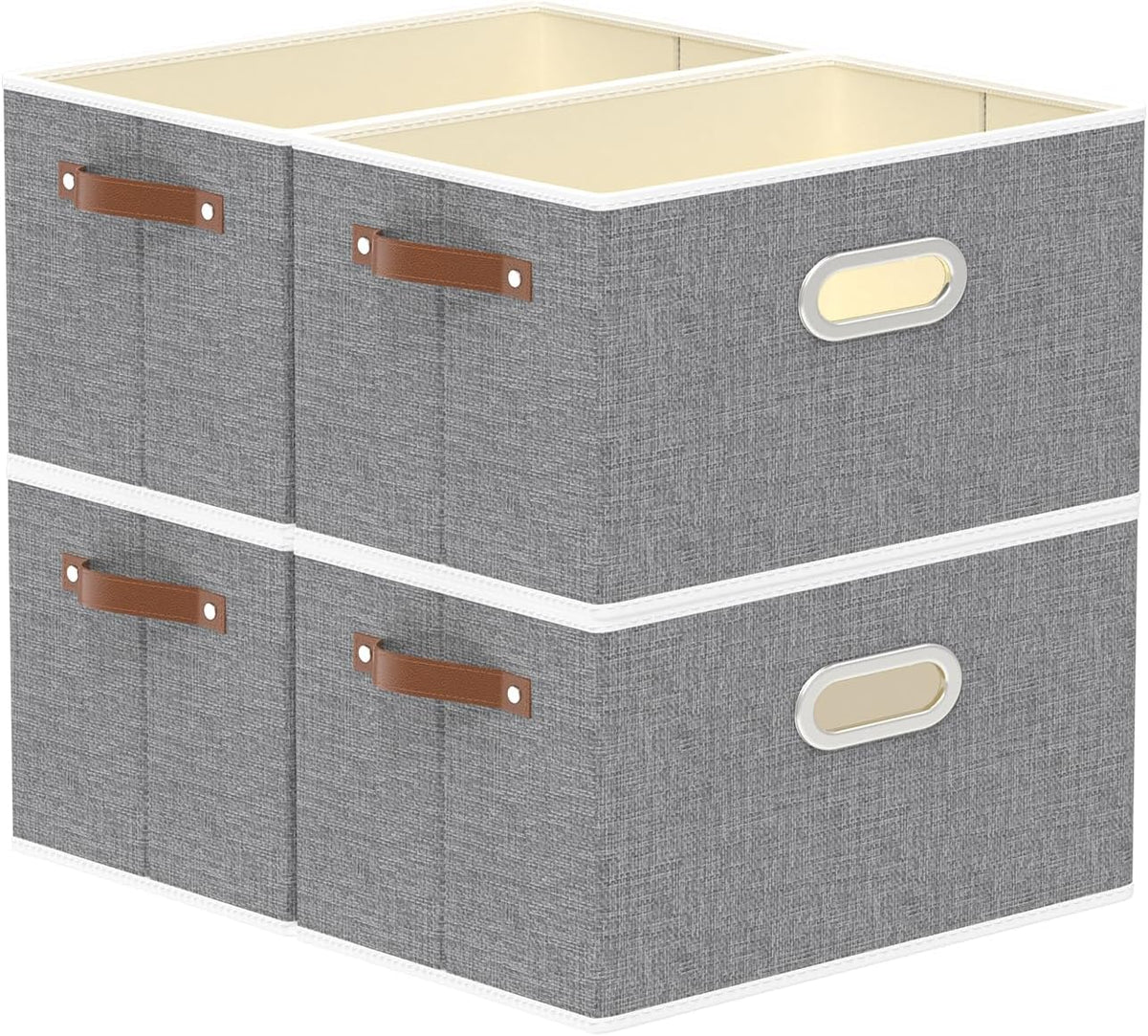 Yawinhe Fabric Storage Baskets, Foldable Closet Organizer for Shelves, Large Boxes with 3 Handles, Canvas Bins for Clothes, Grey, 12.99''Lx9.05''Wx7.87''H, 4-Pack