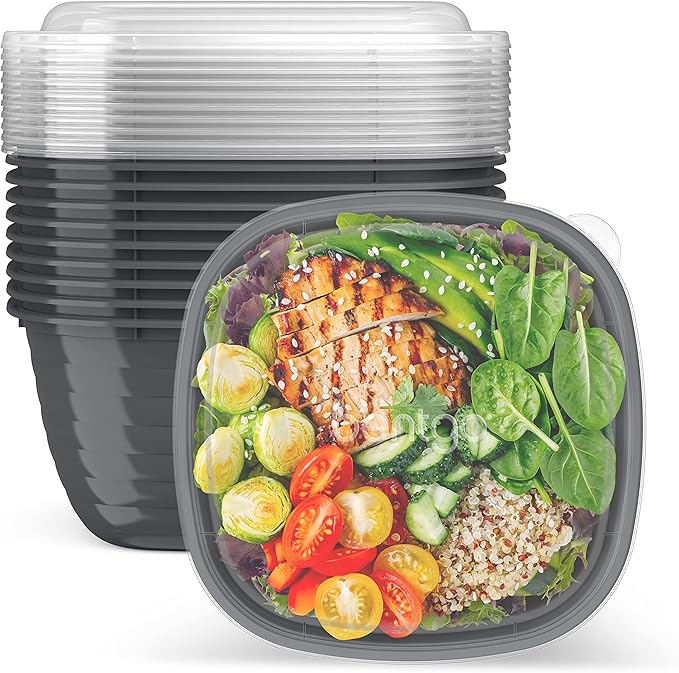 Bentgo Prep - 1-Compartment Bowls with Custom Fit Lids - Reusable, Microwaveable, Durable, PFAS & BPA-Free, Freezer and Dishwasher Safe Meal Prep Food Storage - 10 Bowls & 10 Lids (Graphite)