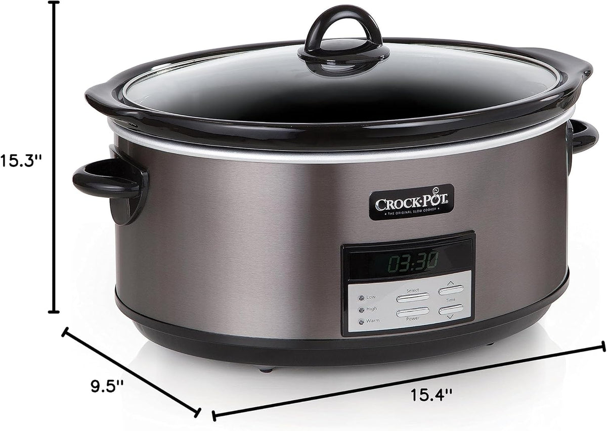 Crock-Pot Large 8-Quart Programmable Slow Cooker with Auto Warm Setting Black Stainless Steel