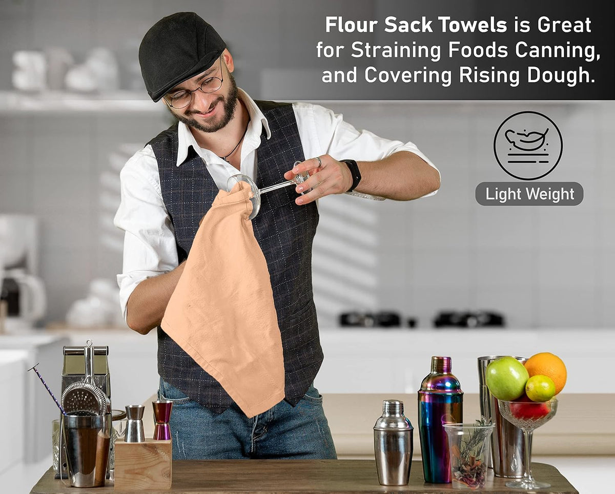 RUVANTI Flour Sack Towels 24 Pack 28x28 Inch, 100% Cotton Tea Towel, Reusable, Machine Washable, Absorbent BarTowels - Dish Cloth Perfect for Drying Dishes & Cleaning - Peach