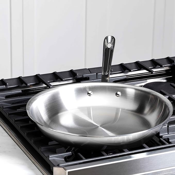 All-Clad D3 3-Ply Stainless Steel Fry Pan 12 Inch Induction Oven Broiler Safe 600F Pots and Pans, Cookware Silver