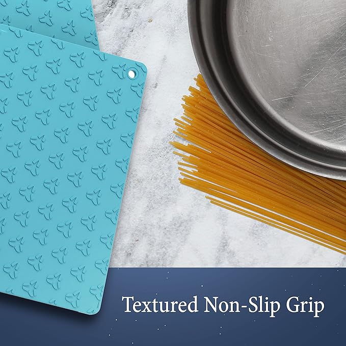 Cosy House Collection 4-Piece Oven Mitt & Pot Holder Set - 500°F Heat Resistant Trivet Cooking Gloves - Flexible, Durable & Comfortable Long-Lasting Silicone - Cooking, Baking & Grilling (Turquoise)