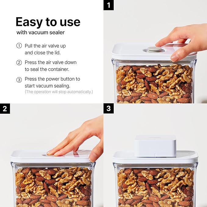 VAKUEN Premium Airtight Food Storage Containers & Vacuum Sealer Machine Starter Set, 4-piece Container with Sealer, 100% Leak Proof,Keep food fresh up to 5 times longer than non-vacuum strorage.