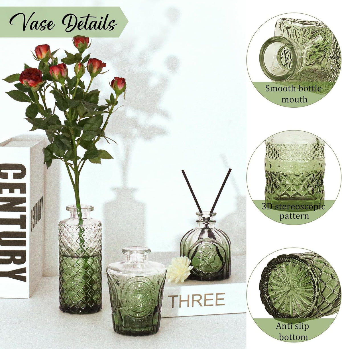 36Pcs Bud Vases Set Small Vintage Glass Bottles Bud Vases in Bulk Multiple Shape Cute Glass Vases for Rustic Wedding Centerpieces Table Decorations and Home Decor(Green)