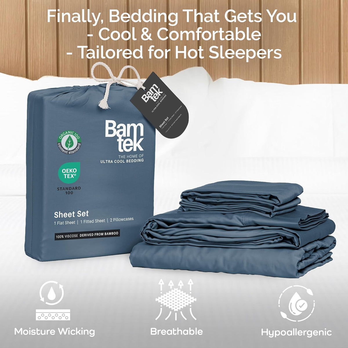 100% Viscose from Bamboo Sheets California King Size, Super Soft Bedding Set, 4PC Cooling Sheets for Hot Sleepers, Vegan Silk Moisture Wicking, Organically Grown Bedsheet, Storm - 72" x 84"