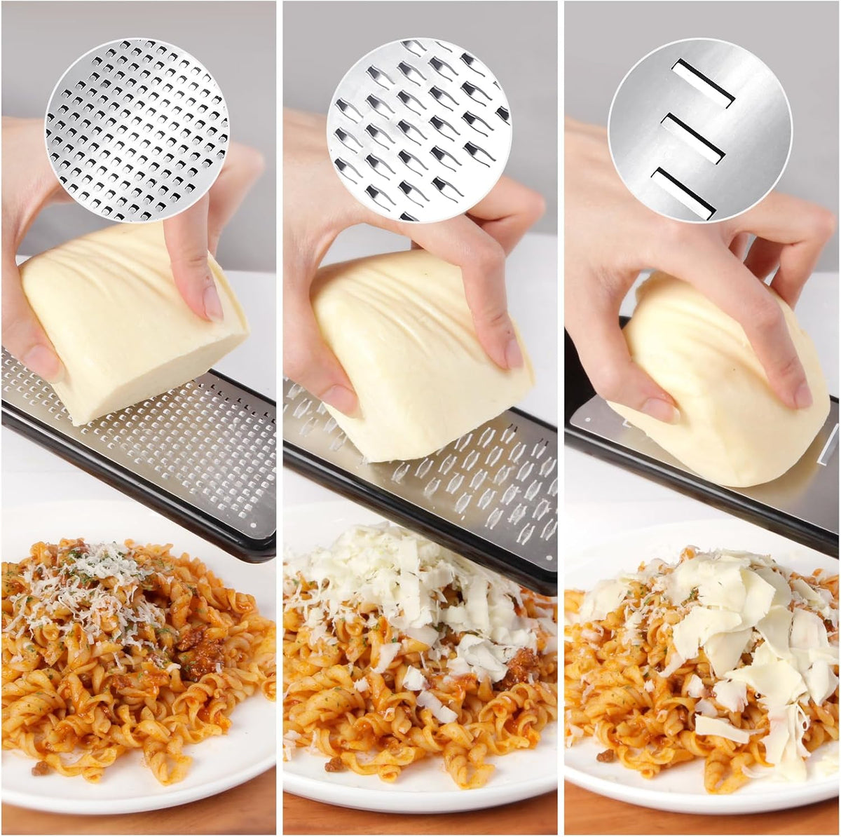 LHS Lemon Zester Grater Set of 3 - Cheese Grater Kitchen Tool for Parmesan Cheese, Ginger, Nutmeg, Chocolate, Vegetables, Stainless Steel Cheese Shredder（Fine & Ribbon & Coarse Blades）