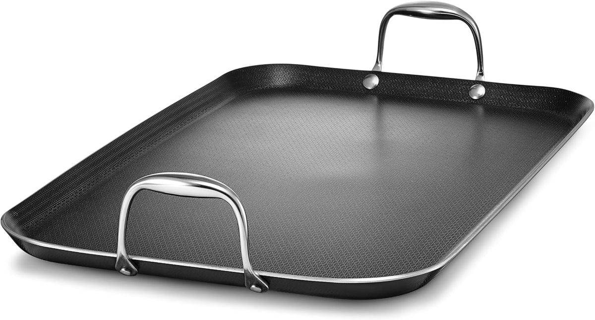 HexClad Hybrid Nonstick Double Burner Griddle, Stay-Cool Handles, Dishwasher-Friendly, Oven-Safe Up to 900°F, Induction Ready, Compatible with All Cooktops