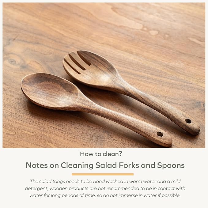 Muso Wood Acacia Salad Servers, 12-inch Wooden Salad Tongs for Serving Salad Mixes, Set of 2 (Acacia salad servers)
