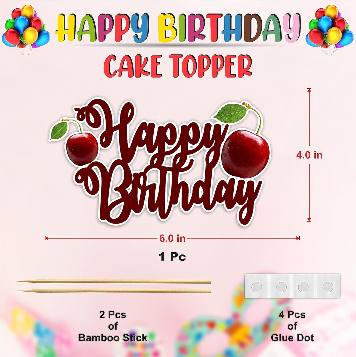 Seyal® Cherry Happy Birthday Cake Topper