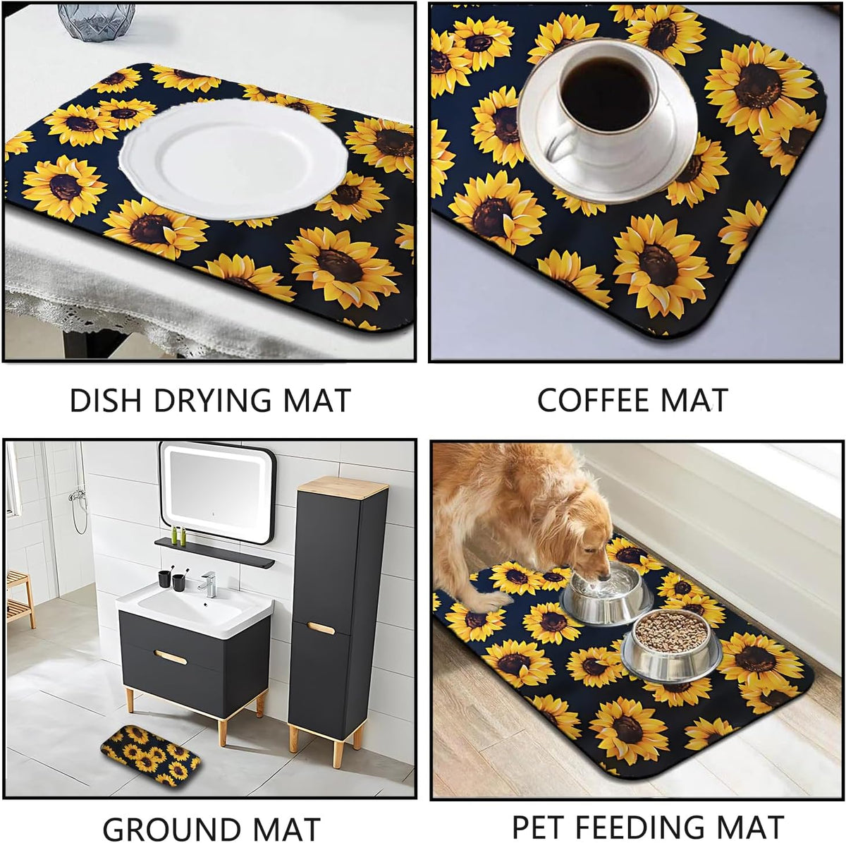 Dish Drying Mat Foldable Fall Kitchen Drying Mat Absorbent Sink Mat Multi-Purpose Coffee Pad Easy To Clean,Kitchen Gadgets,sunflower decor(sunflower) (18inches*30inches)