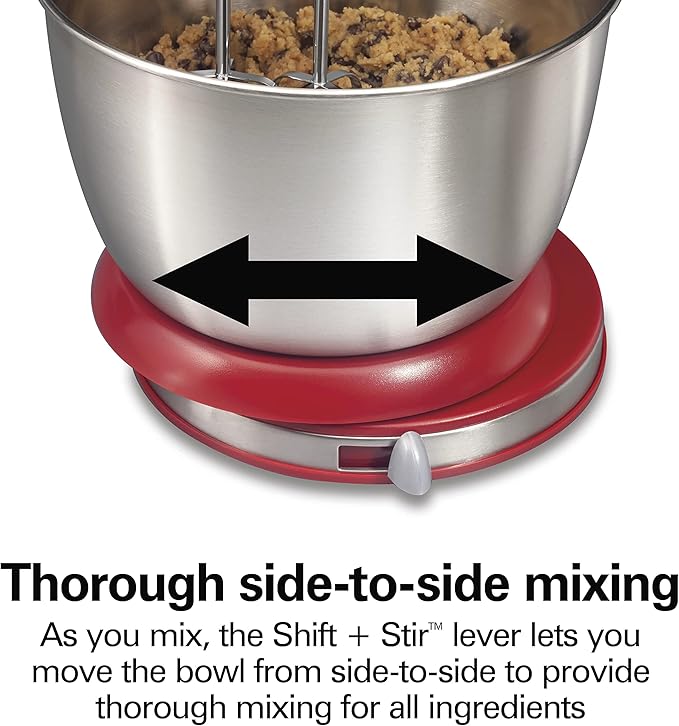 Hamilton Beach Classic Stand and Hand Mixer, 4 Quarts, 6 Speeds with QuickBurst, Bowl Rest, 290 Watts Peak Power, Red (64654)
