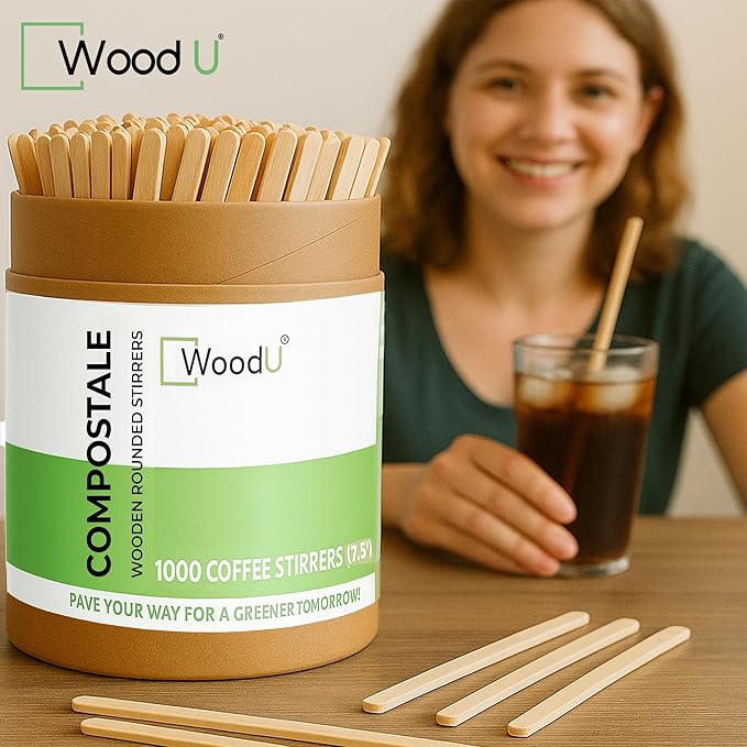 Wooden Coffee Stirrers 7.5" 1000 pcs - Birchwood Stir Sticks for Coffee, Cocktails and More