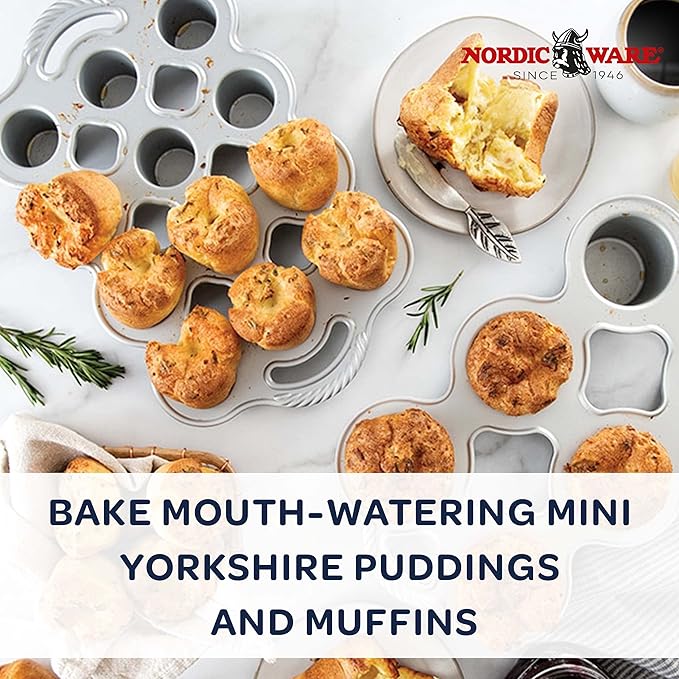 Nordic Ware Cast Aluminum Petite Popover Pan 1/4 Cup Each, 12 Cavity, Silver/Gray