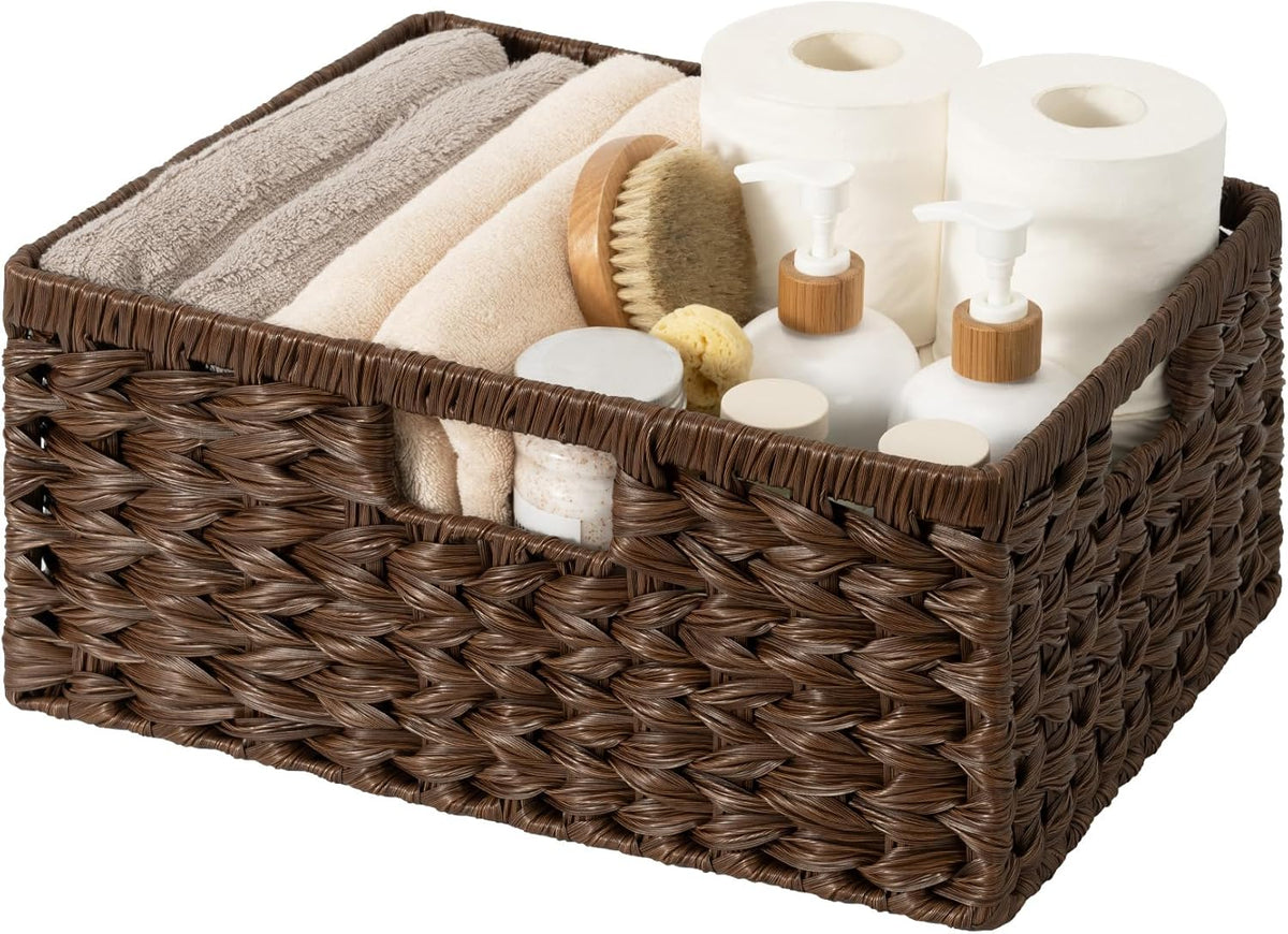 GRANNY SAYS Wicker Storage Baskets for Shelves, Waterproof Wicker Baskets for Organizing, Woven Basket for Shelves, Decorative Basket for Pantry, Brown