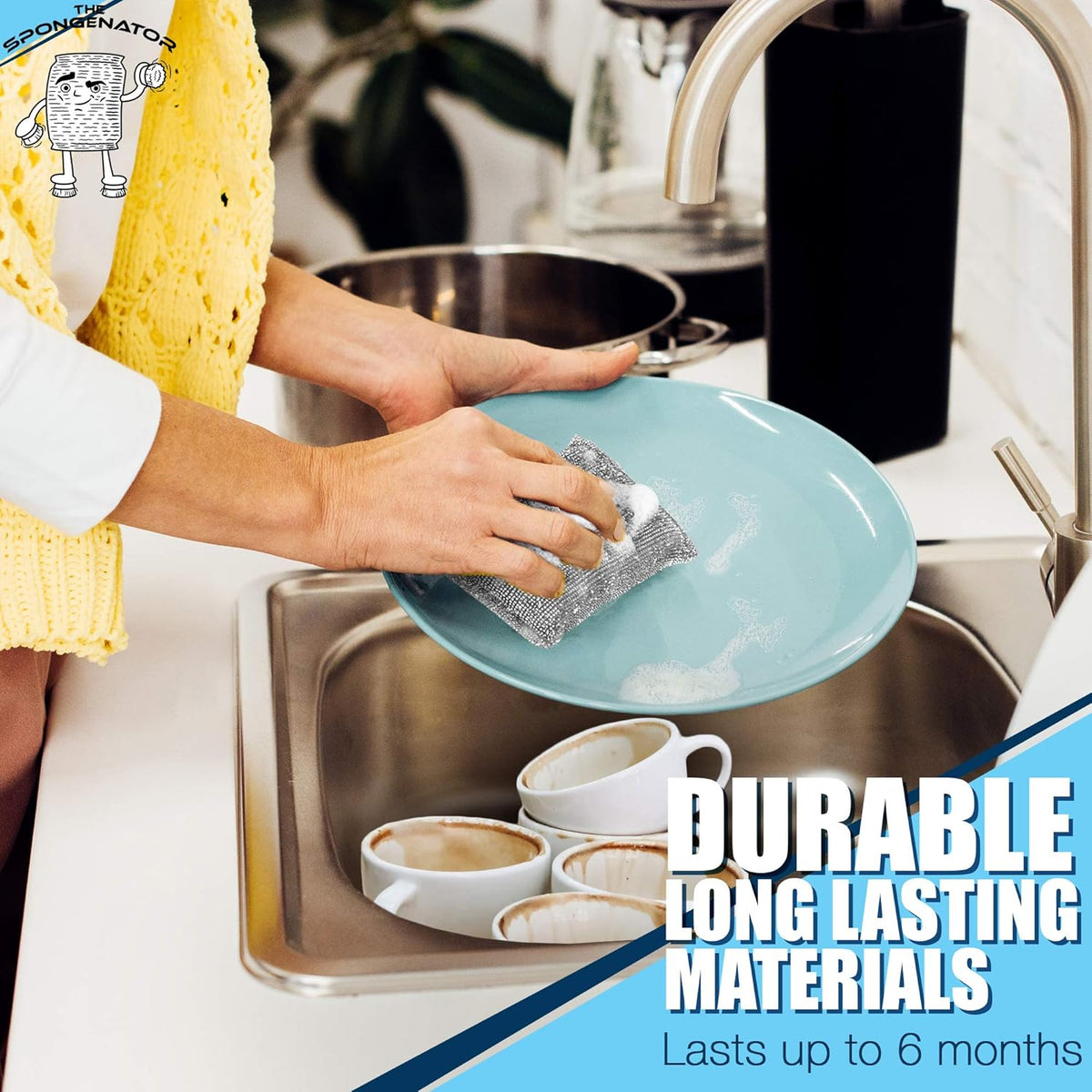 Kitchen Scrubbing Sponges - Heavy Duty Non-Scratch Scrubbing Cleaner Sponges in 1 Color - Multi-Surface Non-Metal Dish Scouring Scrubbers for Fast Cleaning. (12 Pack)