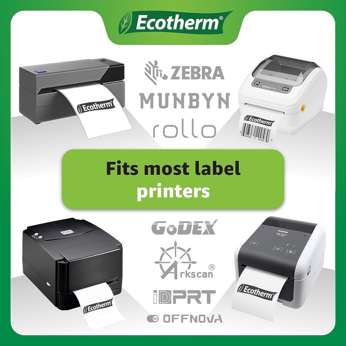 2.25" x .5" Thermal Labels | 4 Rolls | 13840 Labels | fits Zebra, Munbyn, Rollo, Godex, Arkscan, iDPRT, Offnova Thermal Label Printers and More | Blank White Adhesive Stickers by Ecotherm