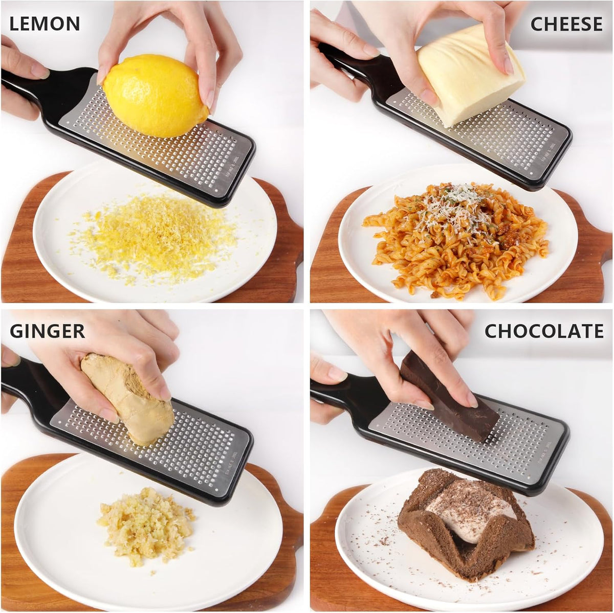 LHS Lemon Zester Grater Set of 3 - Cheese Grater Kitchen Tool for Parmesan Cheese, Ginger, Nutmeg, Chocolate, Vegetables, Stainless Steel Cheese Shredder（Fine & Ribbon & Coarse Blades）