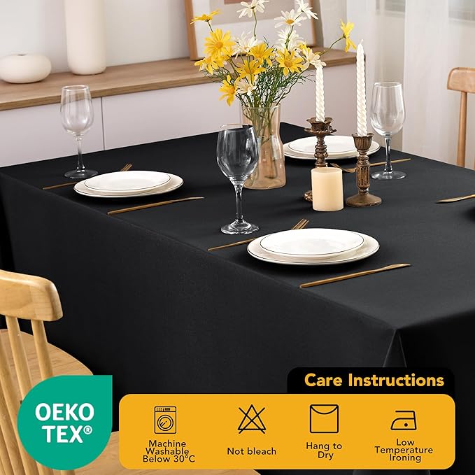 10-Pack Black Tablecloths for Rectangle Tables, 60 x 84 Inches, Stain-Resistant Polyester Fabric for 4 Foot Tables - Washable Table Covers for Weddings, Banquets, Birthday Parties, Events