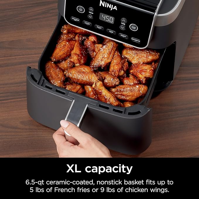 Ninja | Air Fryer | 6.5 QT Pro XL Capacity fits 9lbs of Wings | 6-in-1 Max Crisp, Air Fry, Roast, Bake, Reheat & Dehydrate | Nonstick Basket, Crisper Plate & Recipe Guide | Grey | AF181