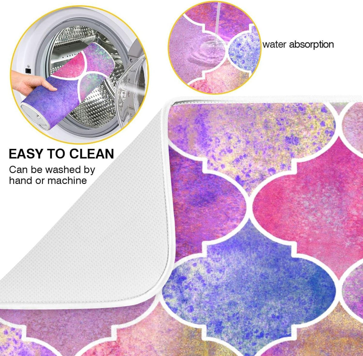 senya Super Absorbent Dish Drying Mat, Microfiber Fast-Drying Dish Mat, 24' x 18', Kitchen Dish Drying Pad, Vintage Decorative Moroccan, 18x24in, (g295080331p523c558s1114)
