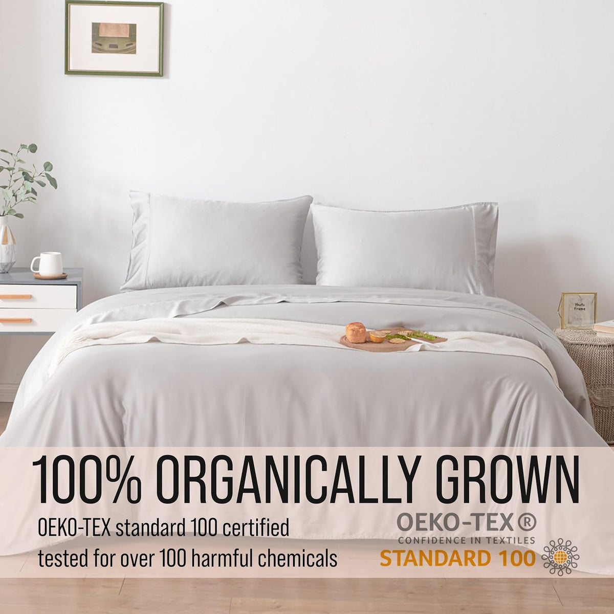 Bella Coterie Luxury Bamboo Viscose Queen Size Sheet Set | 100% Organically Grown | Ultra Soft | Cooling for Hot Sleepers | 18" Deep Pocket [Grey Mist]