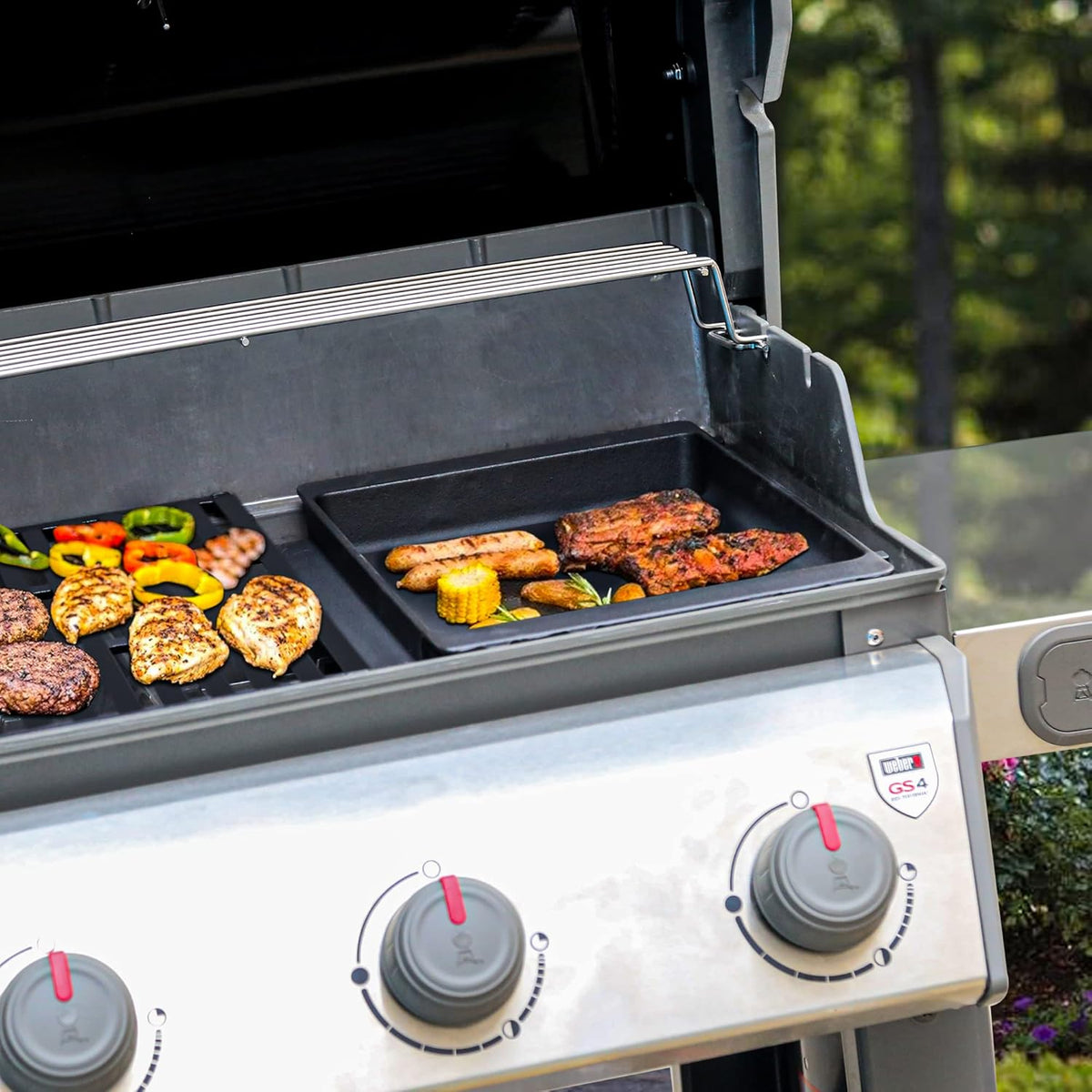 Grill Griddle 7658 Cast iron Griddle for Weber Gas Grill Griddle Spirit 200 300 Spirit II E-210 E-310 Series, for Weber Genesis Silver B C 1000-5000 Grill Grate Accessories Cast Iron Griddle Plate