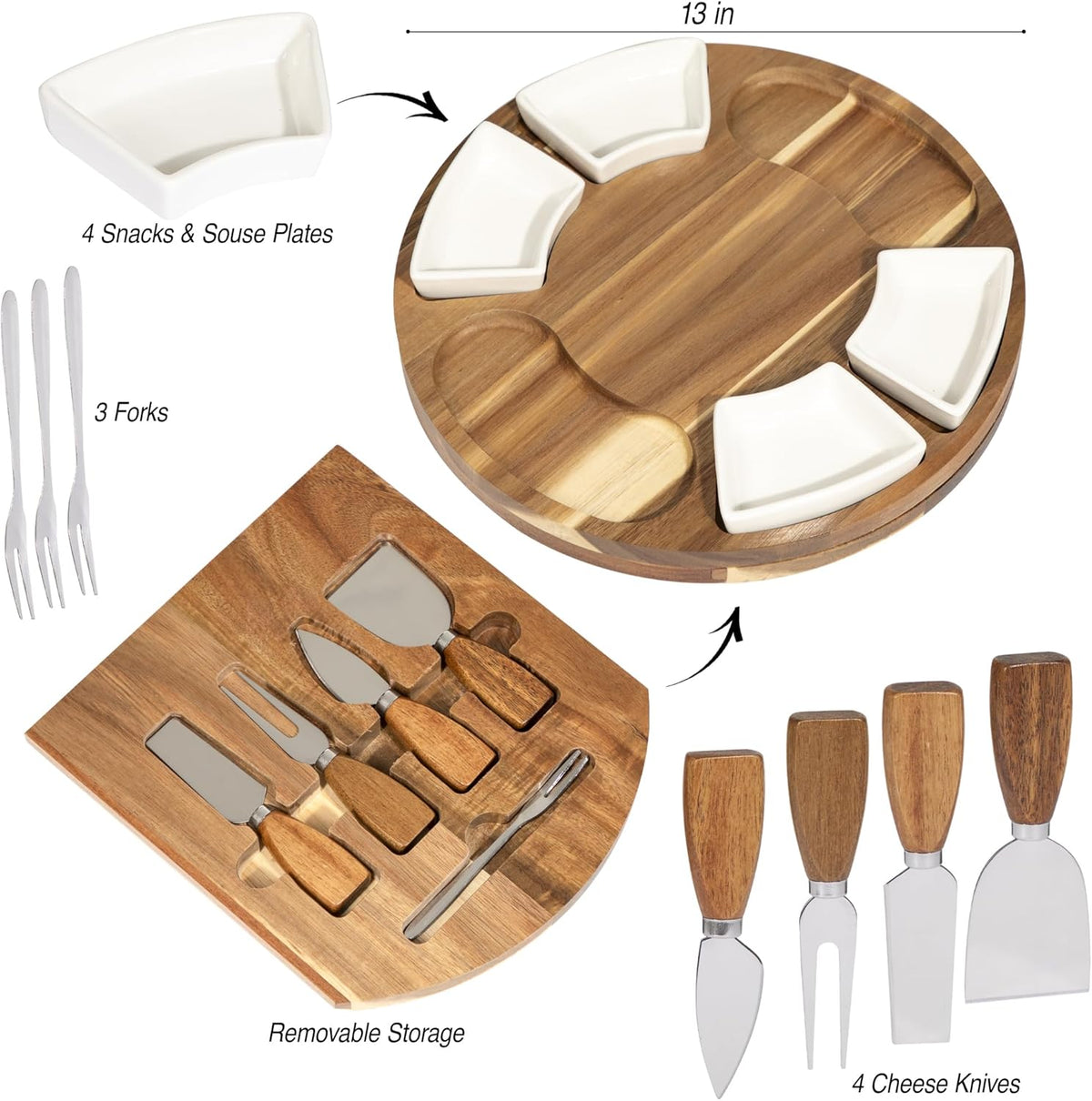 Personalized Charcuterie Board Gift Set, Acacia Cheese Board with Ceramic Bowls, Wedding Gifts for Couples, Housewarming Gift, Birthday Gifts for Women and Men, Custom Engraved Gift