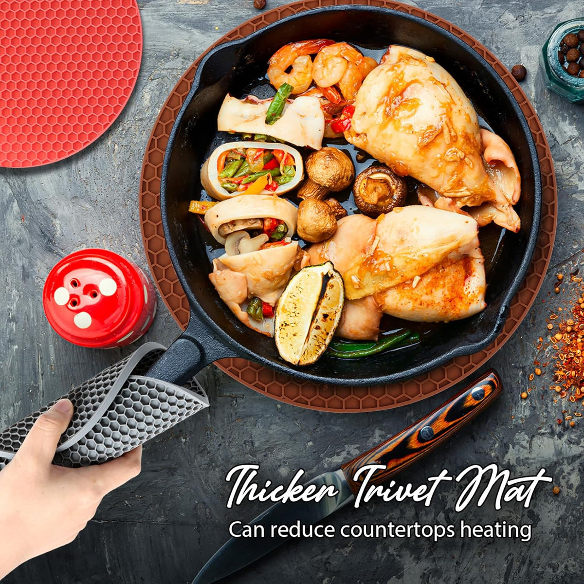 Joyhalo Trivets for Hot Dishes - Hot Pads for Kitchen, Silicone Pot Holders for Hot Pots and Pans, Silicone Mats for Kitchen Countertops, Table, Flexible Easy to Wash and Dry, Brown