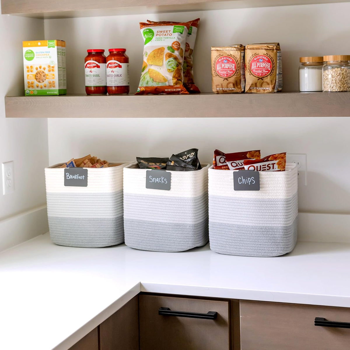NaturalCozy 13 Inch Cube Storage Bins Cotton Rope Woven Baskets for Organizing 3-Pack | 13 x 13 Storage Cubes | Fabric Square Storage Baskets for Shelves Organizer, Kids Toy Bins, Closet Baby Nursery