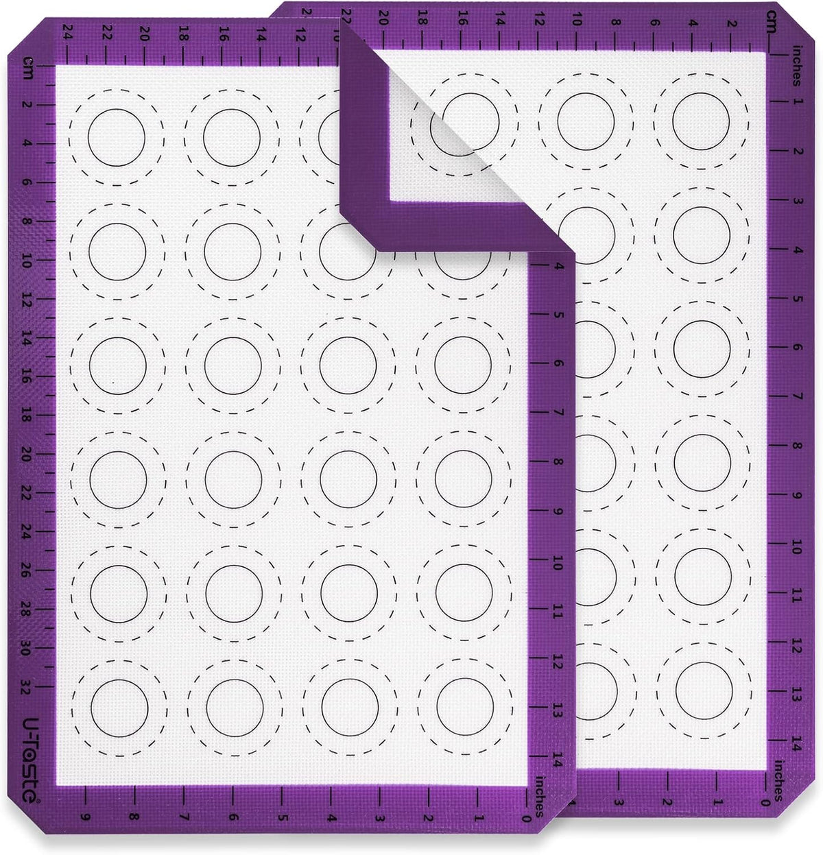 U-Taste 446ºF Heat Resistant Macaron Silicone Baking Mat, Non Stick Reusable Cookies Pastry Sheet Liner with Edge Enhancement Circle Measurement for Oven (Half Sheets Size, Pack of 2, Purple)