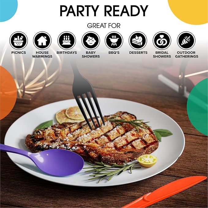 Party Solids Halloween Plastic Silverware Heavy Duty 150 Pieces Halloween Plastic Cutlery Sets, Utensil Sets, 50 Of Each Forks, Knives & Spoons Disposable Cutlery Set, Flatware Set For Party Supplies