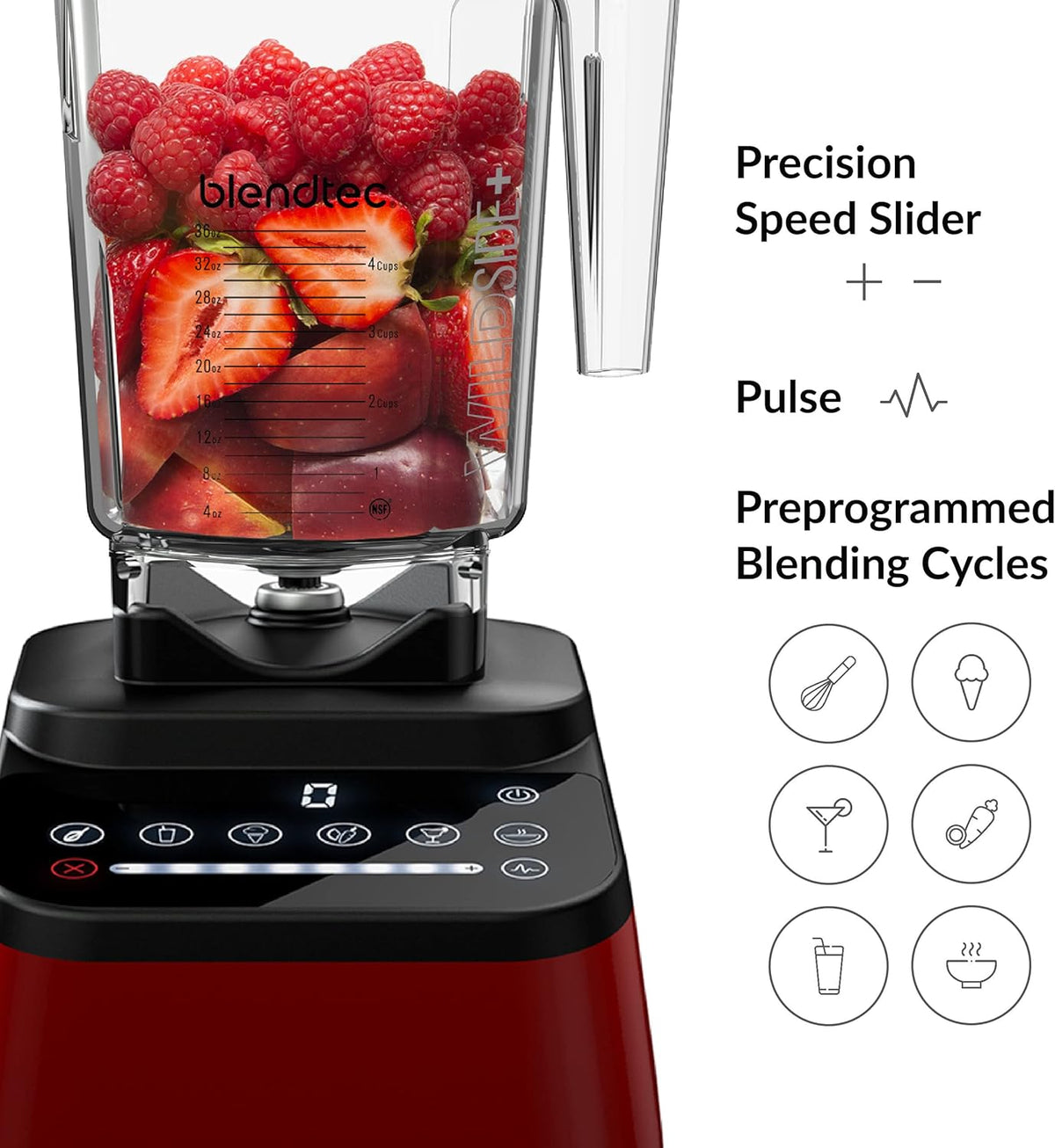 Blendtec Designer Series Blender with 90 oz WildSide+ Jar and 34 oz GO Travel Bottle - Kitchen Blender Bundle - Red