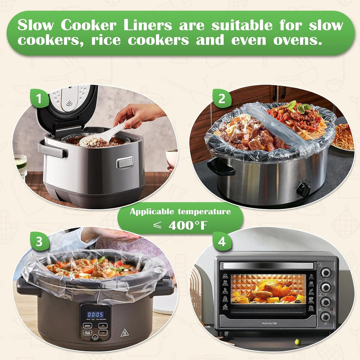 Slow Cooker Liners 3-8 Quarts Disposable Pot Liners 13"x21" Mess-Free Cooking & BPA Free Cooking Bags Suitable for Oval & Round Pots High-Temperature Resistant Liners(40 Liners)