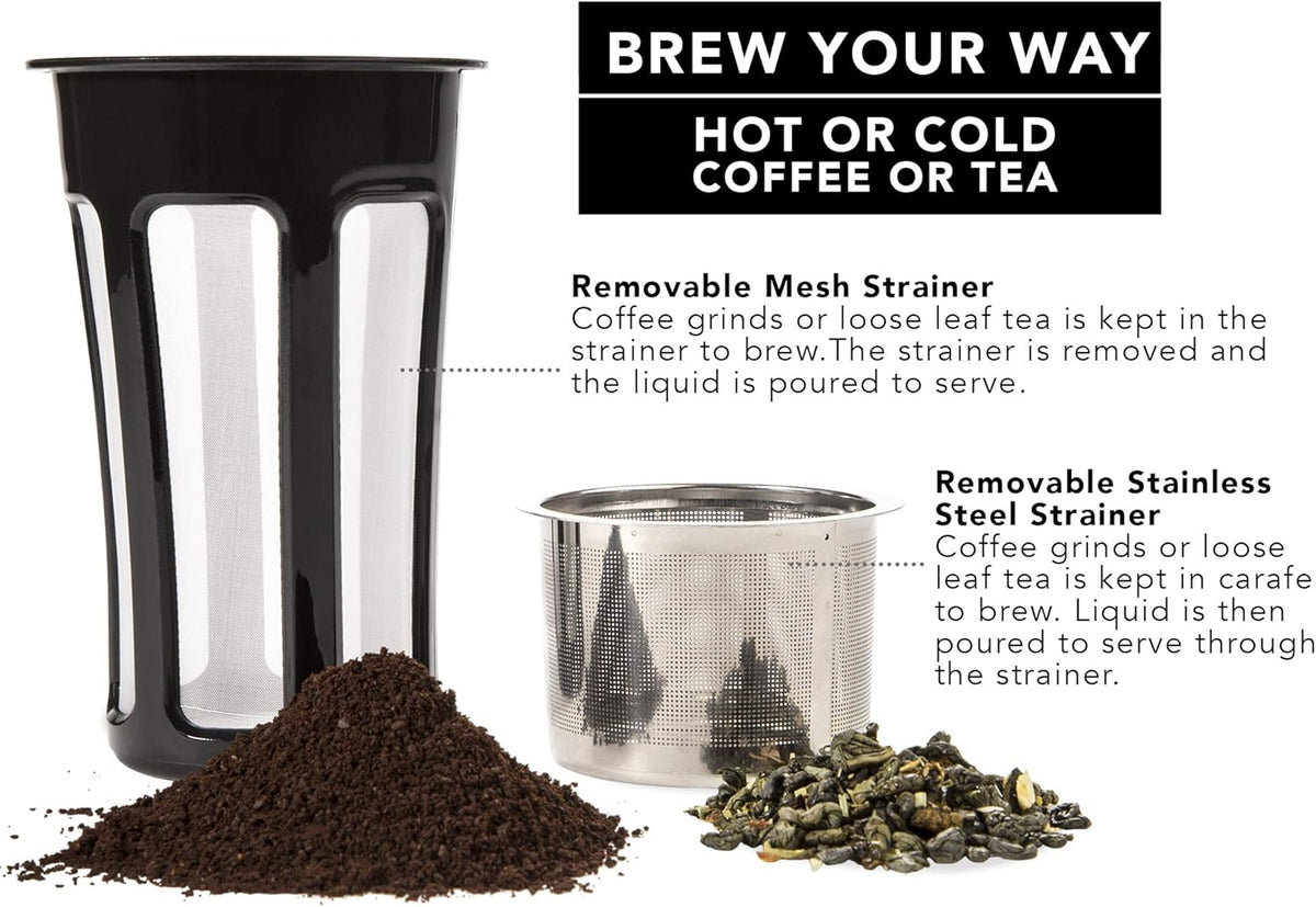 Hastings Collective Thermal Coffee Carafe 50 Oz - Large Stainless Steel Insulated Carafe - 1.5 Liter Double Walled Vacuum Thermos Coffee and Beverage Dispenser with Tea Infuser and Strainer (Gray)