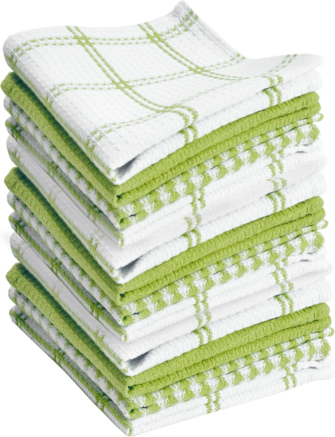 T-fal Premium Waffle Dish Cloths: Highly Absorbent, Super Soft Long Lasting - 100% Cotton, 12"x13" Towel for Cleaning & Drying Dishes, 12-Pack, Green