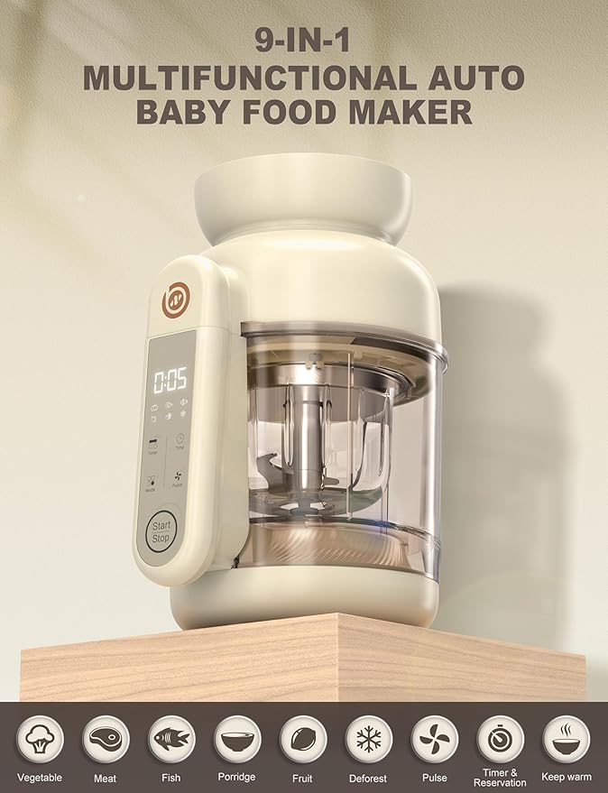 Auto Baby Food Maker, Glass Baby Food Mill, Baby Blender & Steamer and Puree Maker with Auto Cooking, Easy Cleaning, Touch Screen, Dishwasher Safe(12oz)