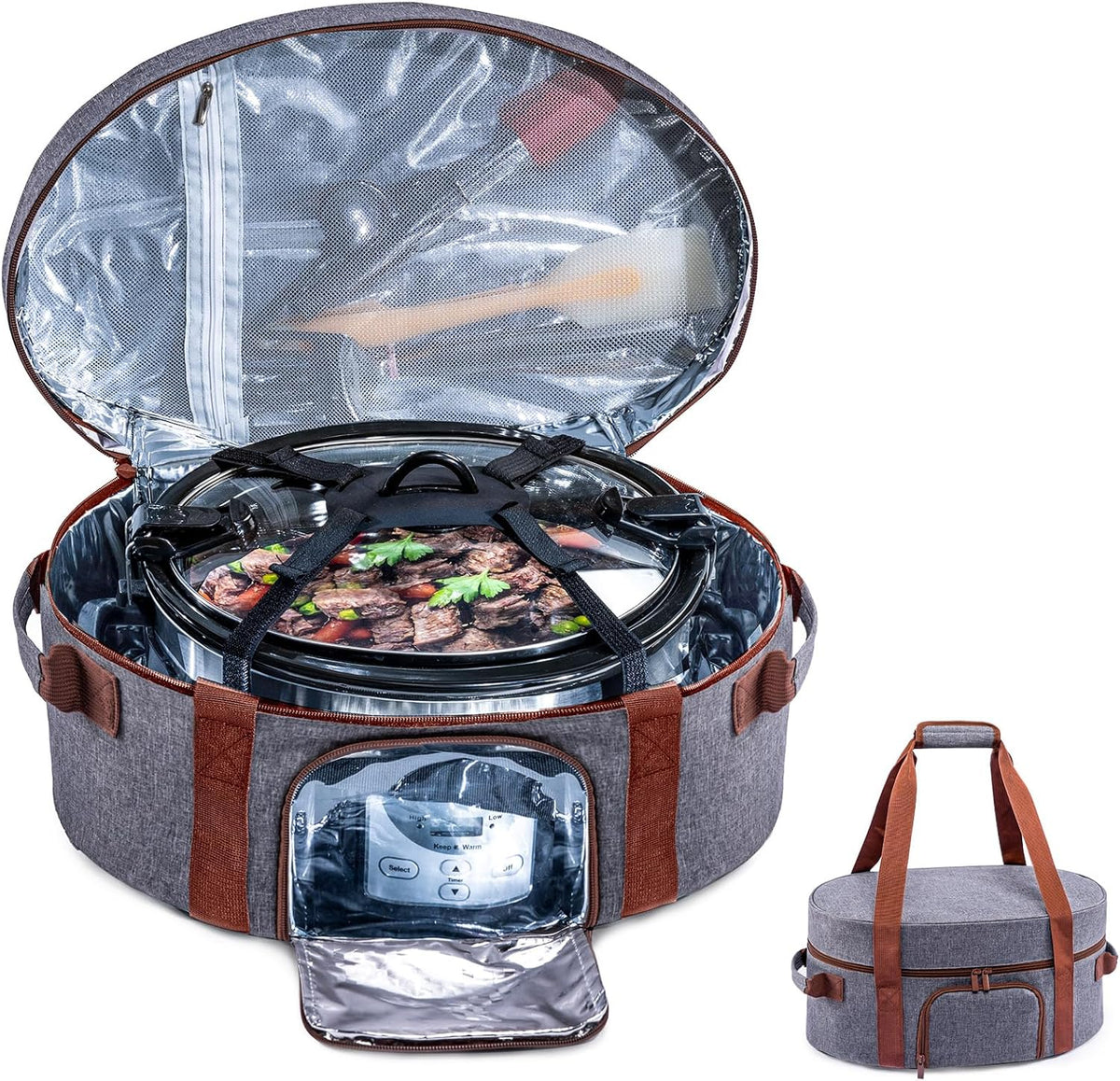 Insulated Slow Cooker Carrying Bag for 6-8 Quart CrockPot and Hamilton Beach Slow Cooker with See-thought Window, Portable Carrier Case with Adjustable Band and Accessory Pocket