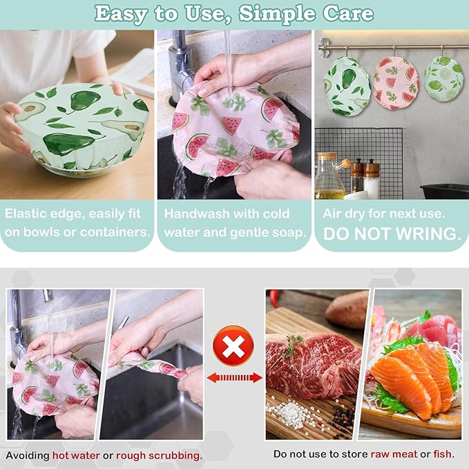 5-Size Reusable Beeswax Bowl Covers for Bread Proofing, Cotton Cloth Flexible Beeswax Wraps for Food Storage(Colored Fruit)