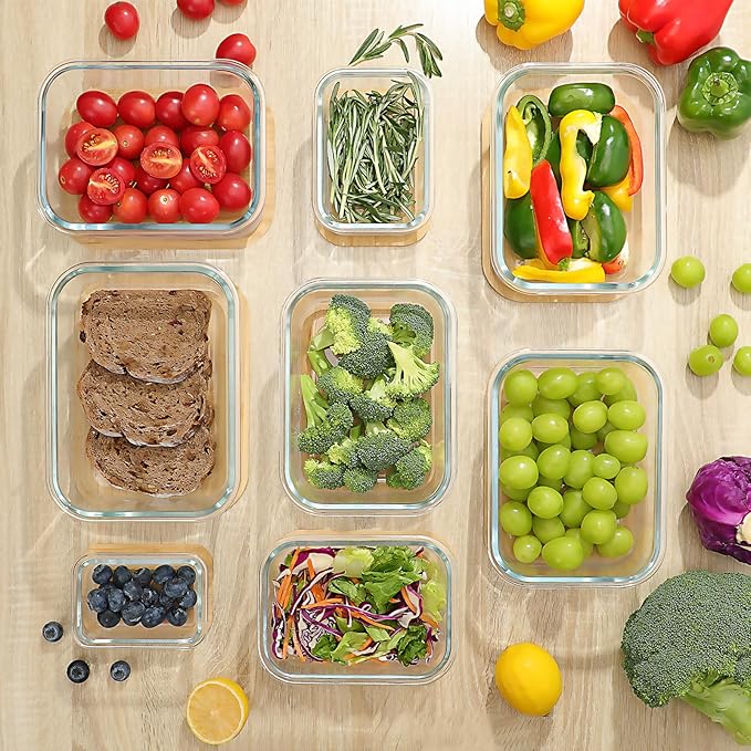 Urban Green Glass Containers with Bamboo Lids, Meal Prep Glass Food storage Container Set, 5 Pack, Pantry & Kitchen Organizer, Microwave, Oven, Freezer Safe