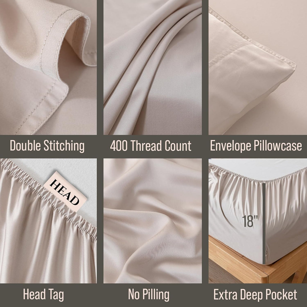 Bella Coterie Luxury Bamboo Viscose Split King Size Sheet Set | 100% Organically Grown | Ultra Soft | Cooling for Hot Sleepers | 18" Deep Pocket [Dune]