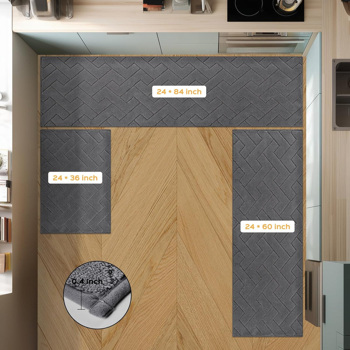 Machine Washable Kitchen Rugs 24" x 36", Non-Slip Kitchen Runner Rugs Mats for Floor, Absorbent Comfort Standing Mats for Kitchen, Sink, Laundry and Hallway, Grey
